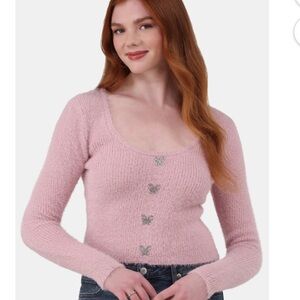 No Boundaries Pink Crew Neck Sweater Cozy Textured Design